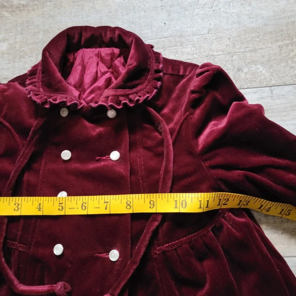 Vintage Cute Togs Burgundy Velvet Toddler Coat & Bonnet Set Double Breasted 2pc
